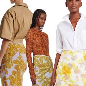 banana Republic Floral Yellow Cotton Blend Summer Pencil Skirt Size 6 Medium